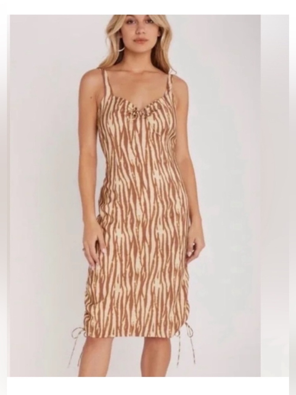 Backyard Roses Zebra Print Midi Dress M NWT Adjustable Ruched Hem